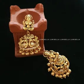 Antique Lakshmi Jhumka Earrings With Golden Pearls