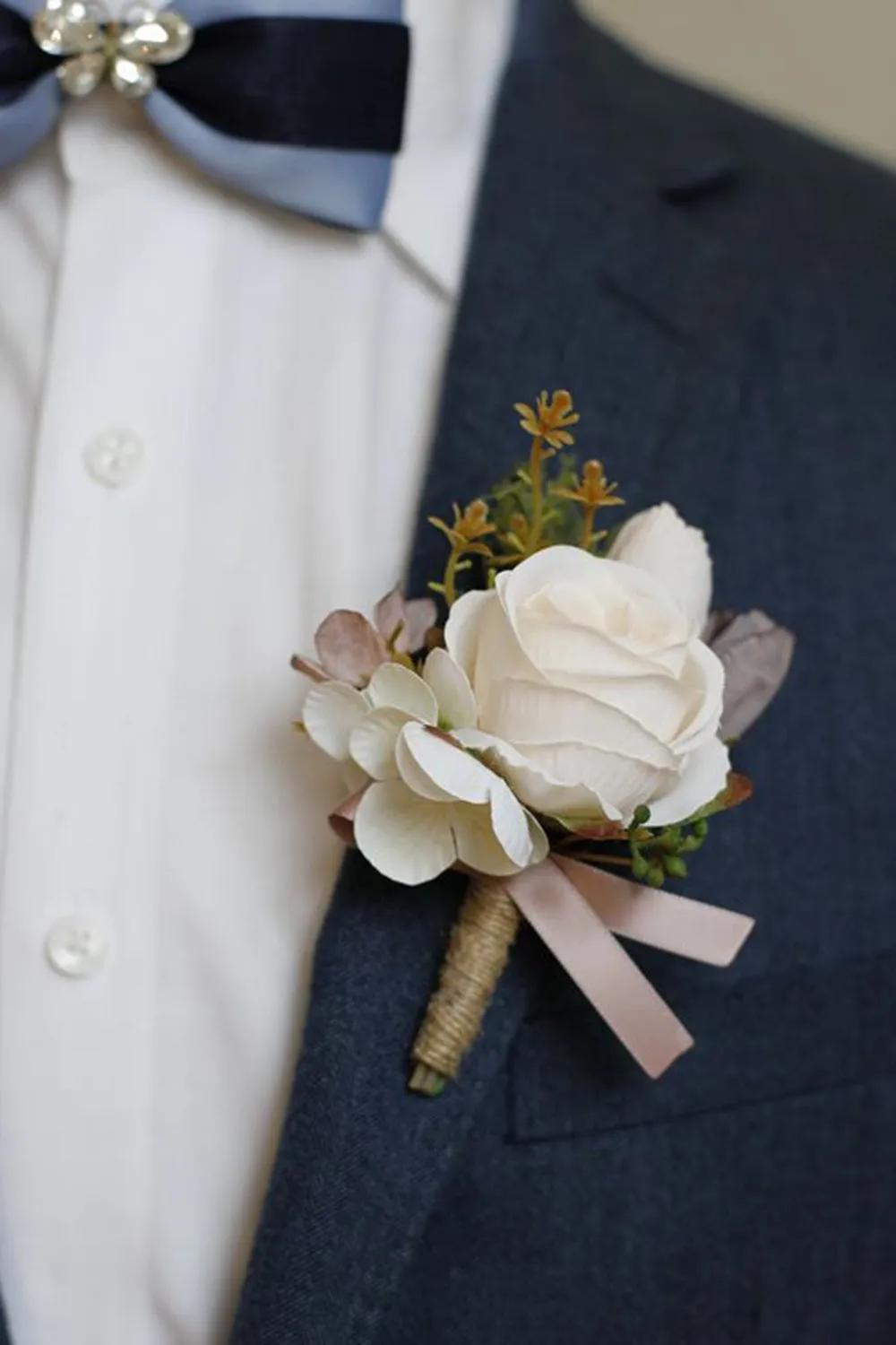 Apricot Prom Wrist Corsage and Men‘s Boutonniere For Wedding