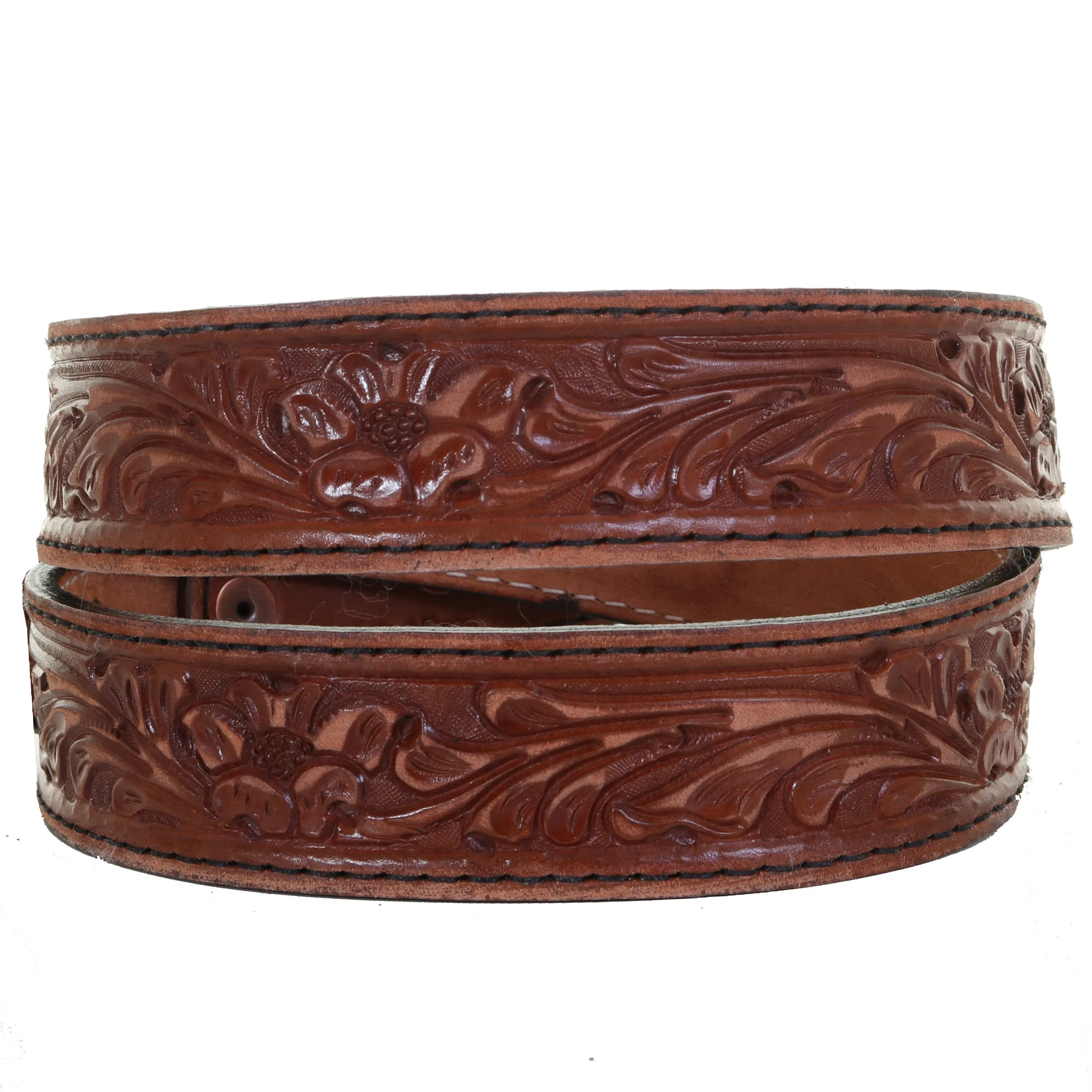 B1026B - Pecan Vintage Floral Tooled Belt