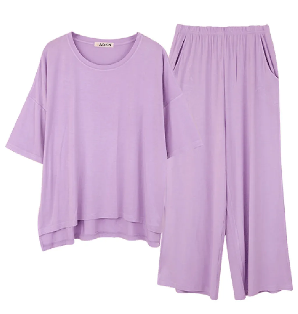 Bamboo Womens Short Sleeve & Cropped Trousers Loungewear - Lavender Pyjamas