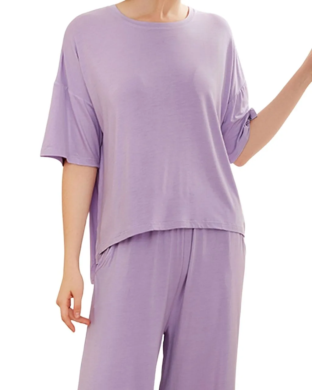 Bamboo Womens Short Sleeve & Cropped Trousers Loungewear - Lavender Pyjamas