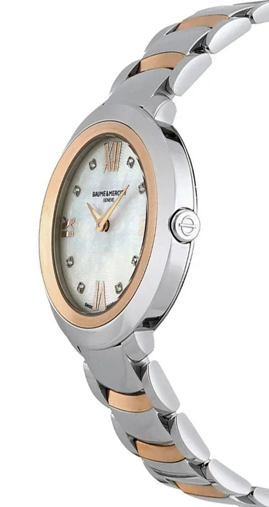 Baume & Mercier Promesse Stainless Steel & 18K Rose Gold Mother-Of-Pearl Dial Diamonds Quartz Womens Watch M0A10252