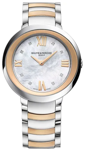 Baume & Mercier Promesse Stainless Steel & 18K Rose Gold Mother-Of-Pearl Dial Diamonds Quartz Womens Watch M0A10252