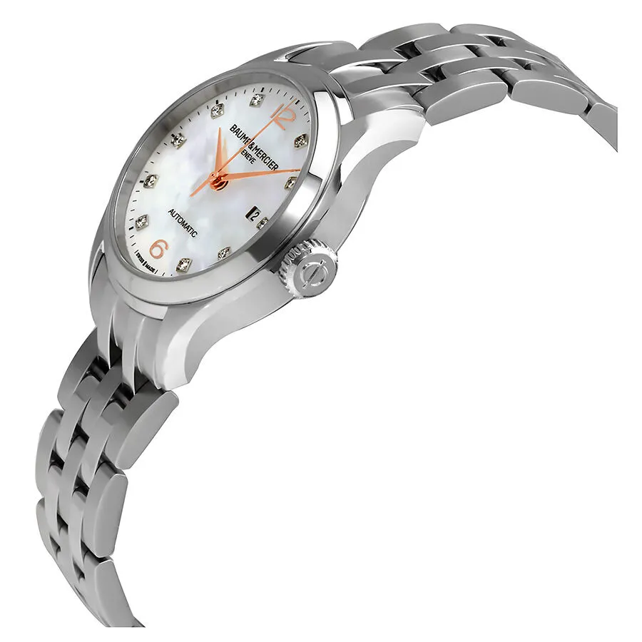 Baume and Mercier Clifton Mother of Pearl Diamond Dial Steel Automatic Ladies Watch 10151 A10151