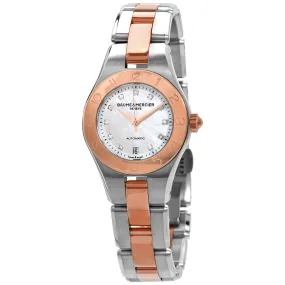 Baume and Mercier Linea Automatic Mother of Pearl Diamond Dial 18kt Rose Gold Steel Ladies Watch 10114