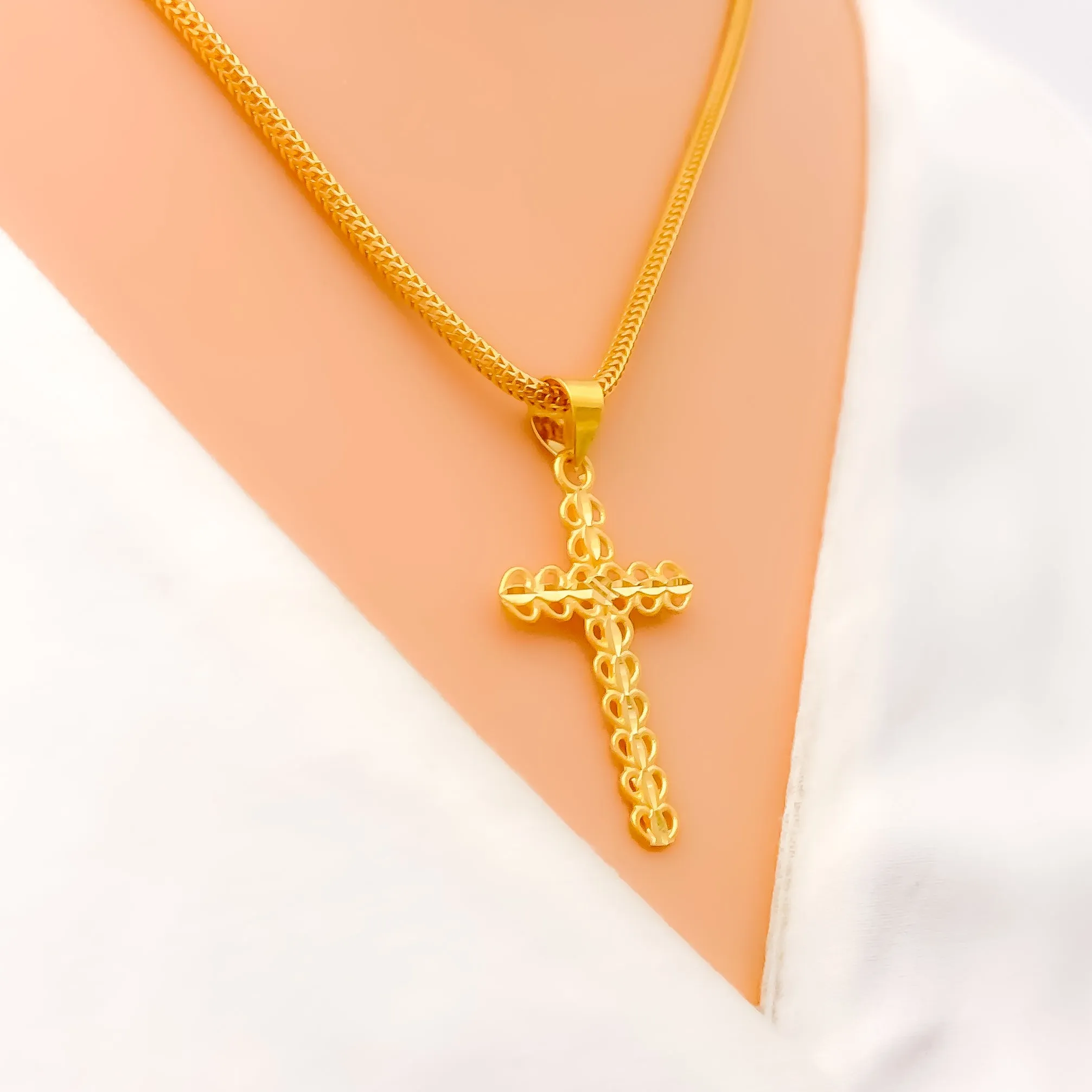 Beautiful Heart Adorned 22k Gold Cross Pendant