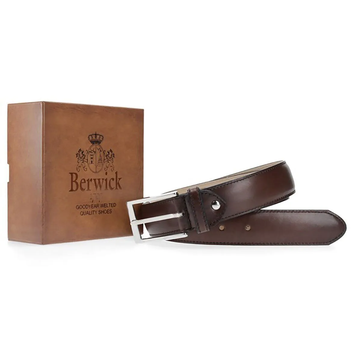 BERWICK 1707 Leather Belt - Dark Brown