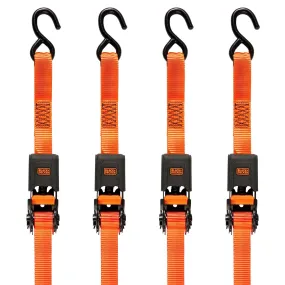 Black/Orange 1" x 12' Ratchet Tie Down Straps With Padded Handles