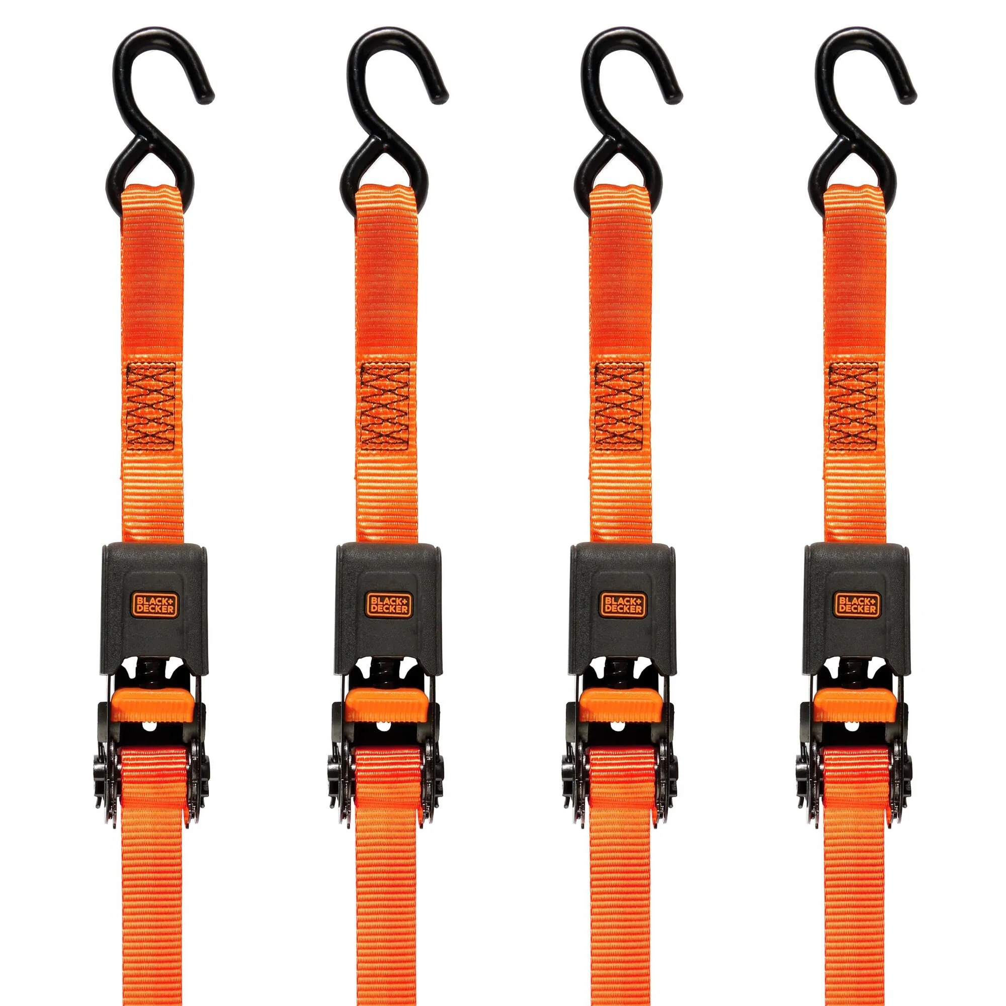 Black/Orange 1" x 12' Ratchet Tie Down Straps With Padded Handles