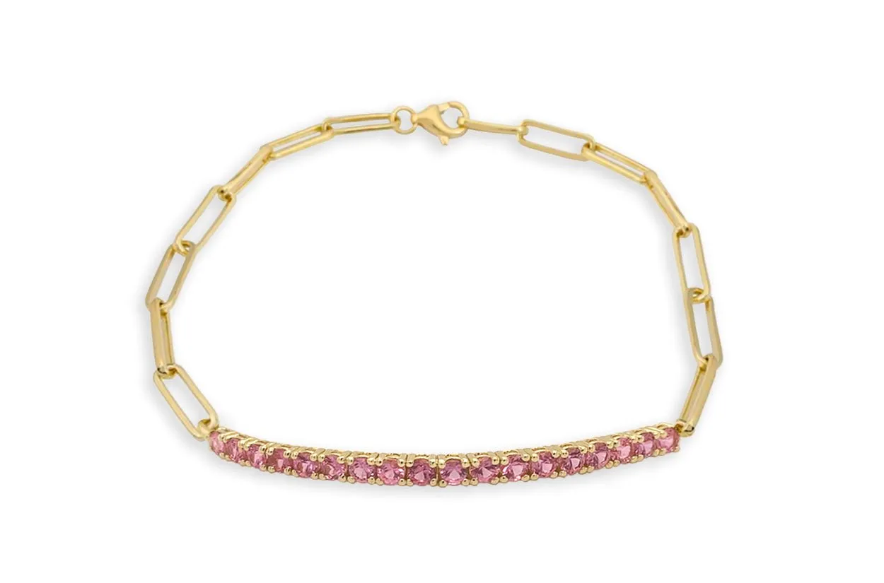 Bracelet Tennis 14kt Gold Gemstones & Paper Clip