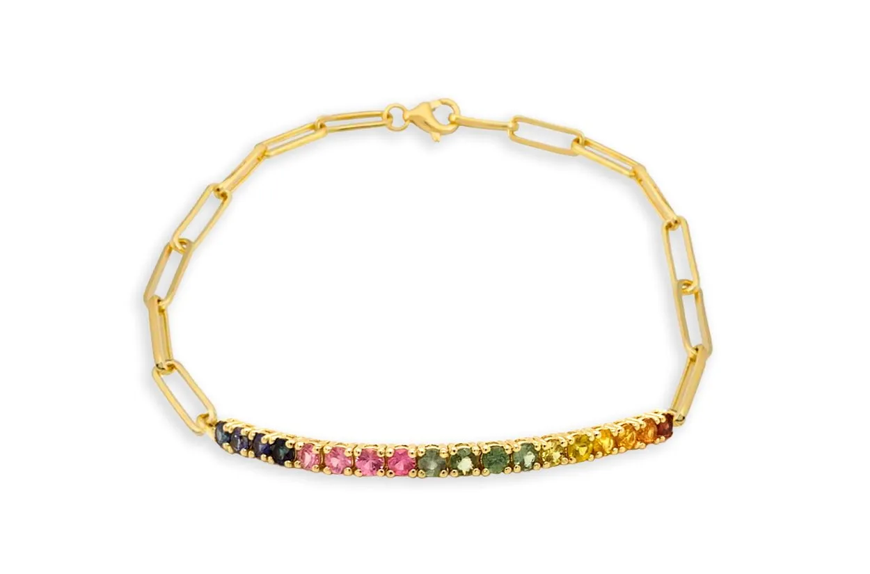 Bracelet Tennis 14kt Gold Gemstones & Paper Clip