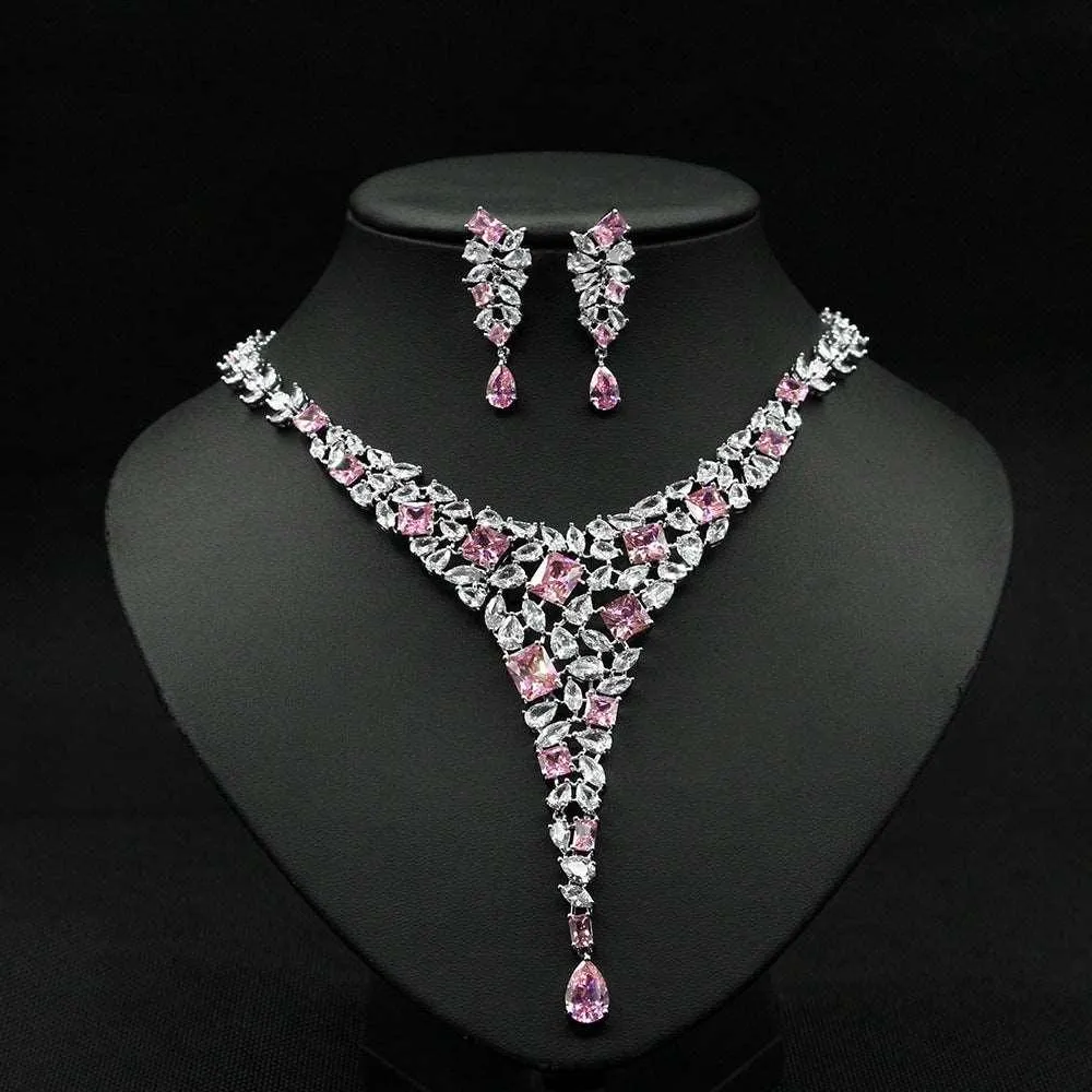 Bridal Necklace Ear Stud Color Zircon Necklace Suit Wedding Dress Wedding Earring Accessories