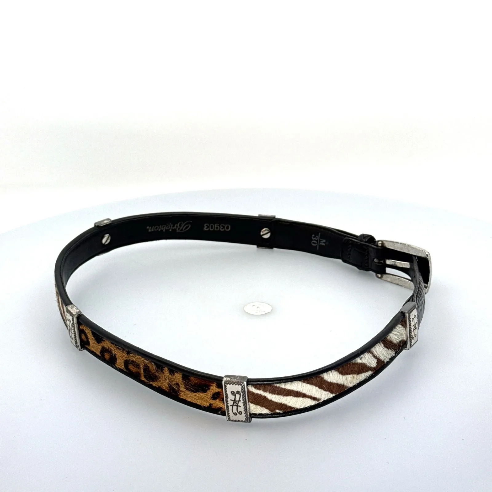 Brighton | Womens Animal Print Buckled Leather Belt | Color: Black/Multicolor | Size: M/30 | Pre-Owned