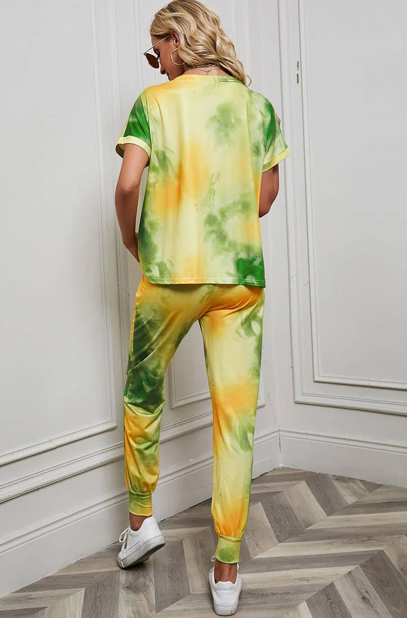 CASUAL V-NECK TIE-DYE SPORTSWEAR SUIT_CWSTB0535