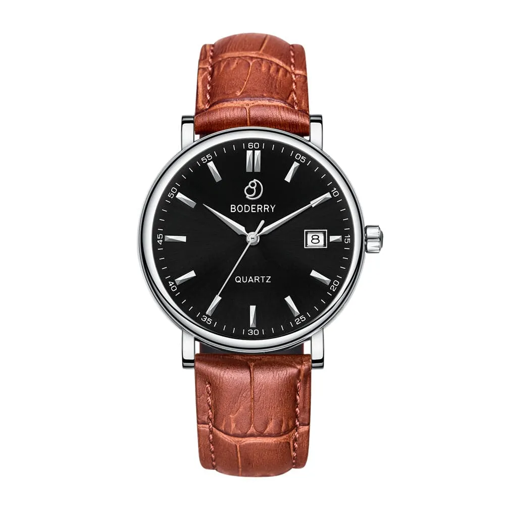 CLASSIC 40MM - Swiss Quartz Movement Watch | Silver Case & Tan Leather Strap