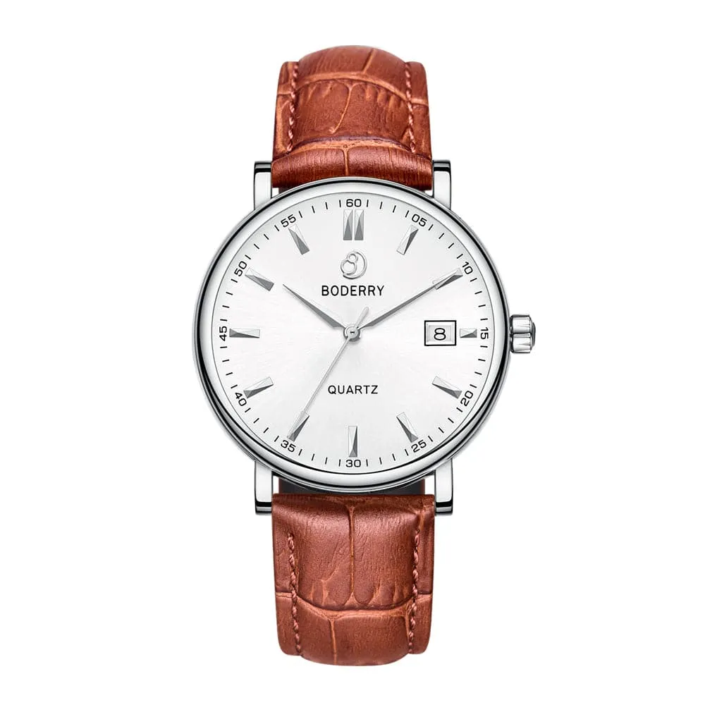 CLASSIC 40MM - Swiss Quartz Movement Watch | Silver Case & Tan Leather Strap