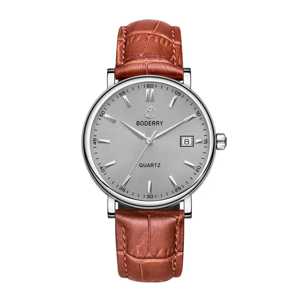 CLASSIC 40MM - Swiss Quartz Movement Watch | Silver Case & Tan Leather Strap