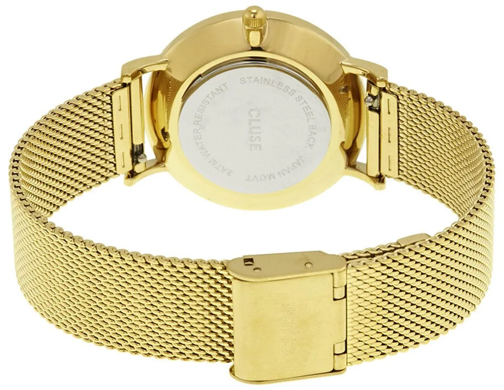 Cluse Minuit Gold Plated Stainless Steel Mesh White Dial Womens Watch CL30010