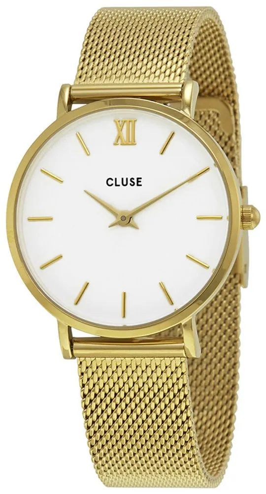 Cluse Minuit Gold Plated Stainless Steel Mesh White Dial Womens Watch CL30010