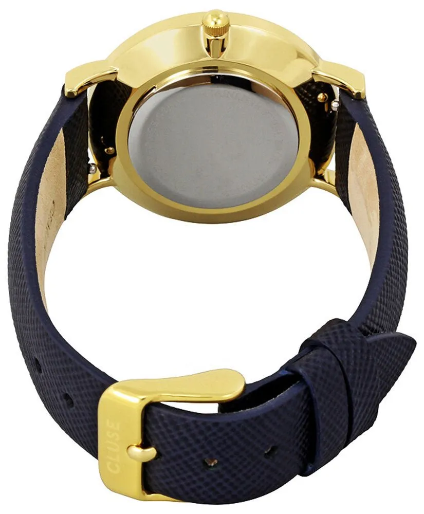 Cluse Minuit Gold Plated Steel Midnight Blue Leather Womens Watch CL30014