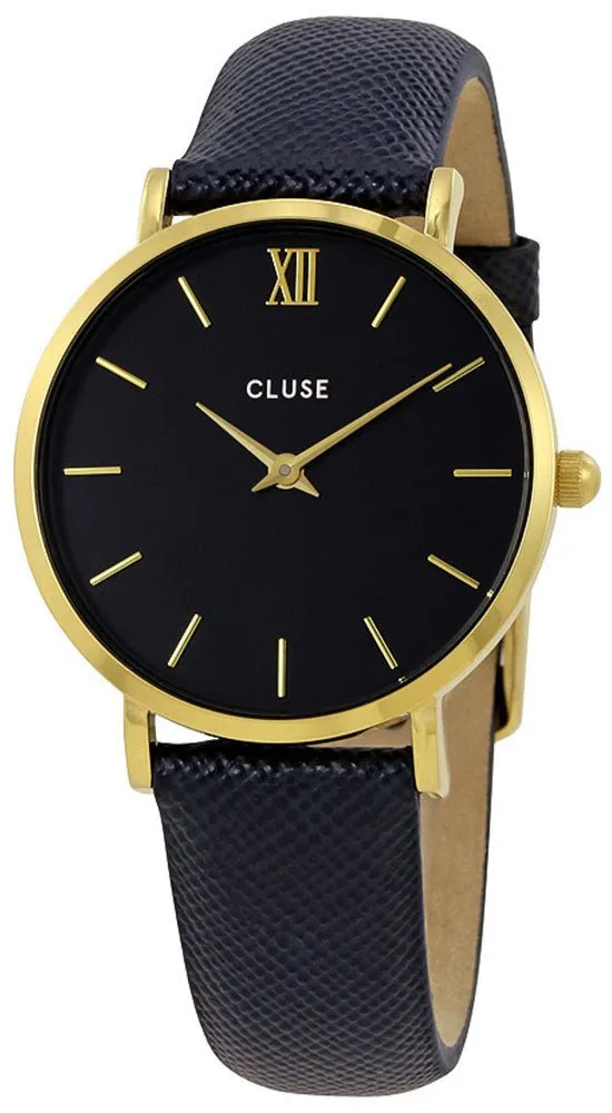 Cluse Minuit Gold Plated Steel Midnight Blue Leather Womens Watch CL30014