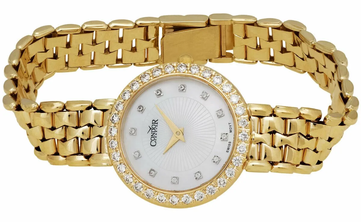 Condor 14kt Gold & Diamond Womens Luxury Swiss Watch Quartz C27HCDMOP