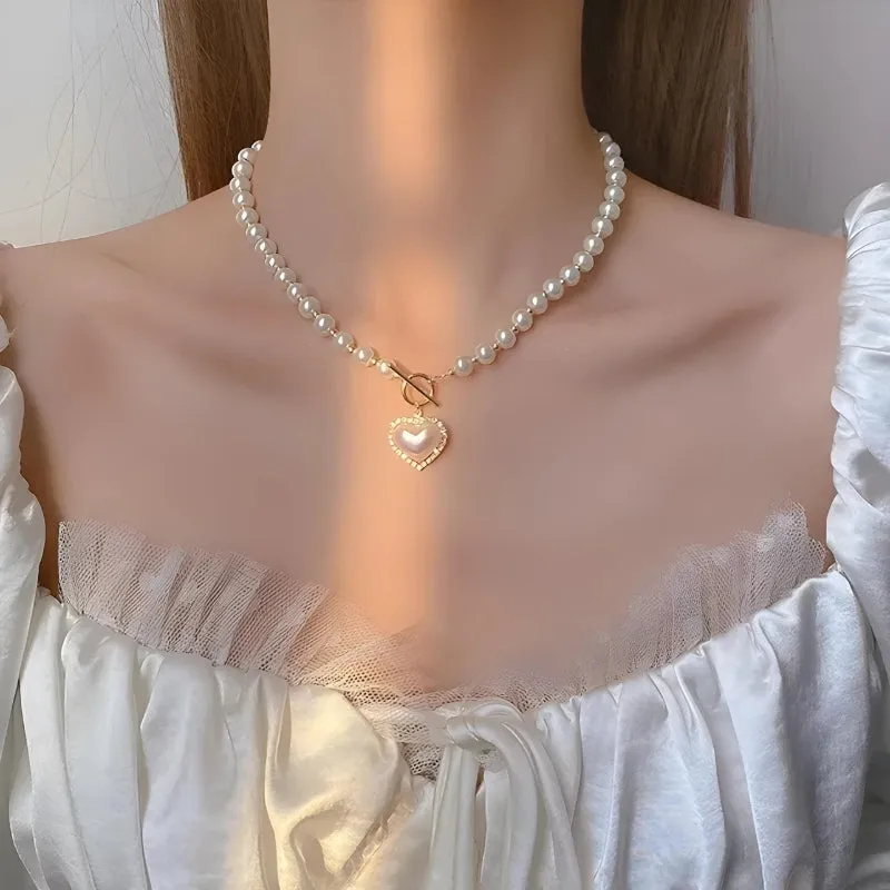 Coquette Heart Pearl Necklace