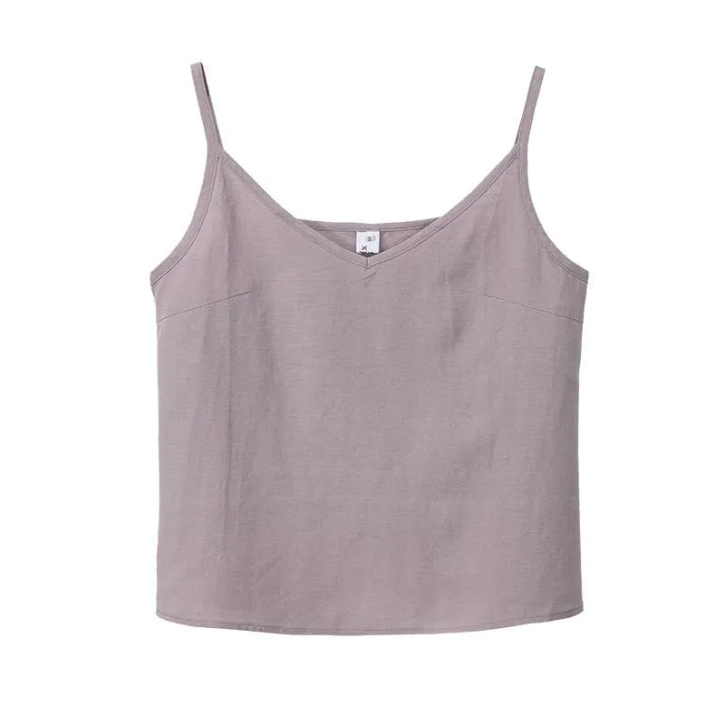 COTTON AND LINEN V-NECK SLEEVELESS UNDERCOAT_CWTTK0470