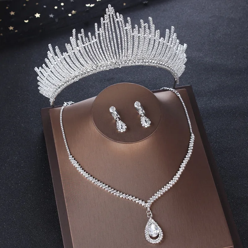 Crystal Bridal Jewelry Sets Rhinestone Crown Tiaras Earring Choker Necklace