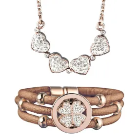 Crystal Clover Tan Bracelet & Pendant Set