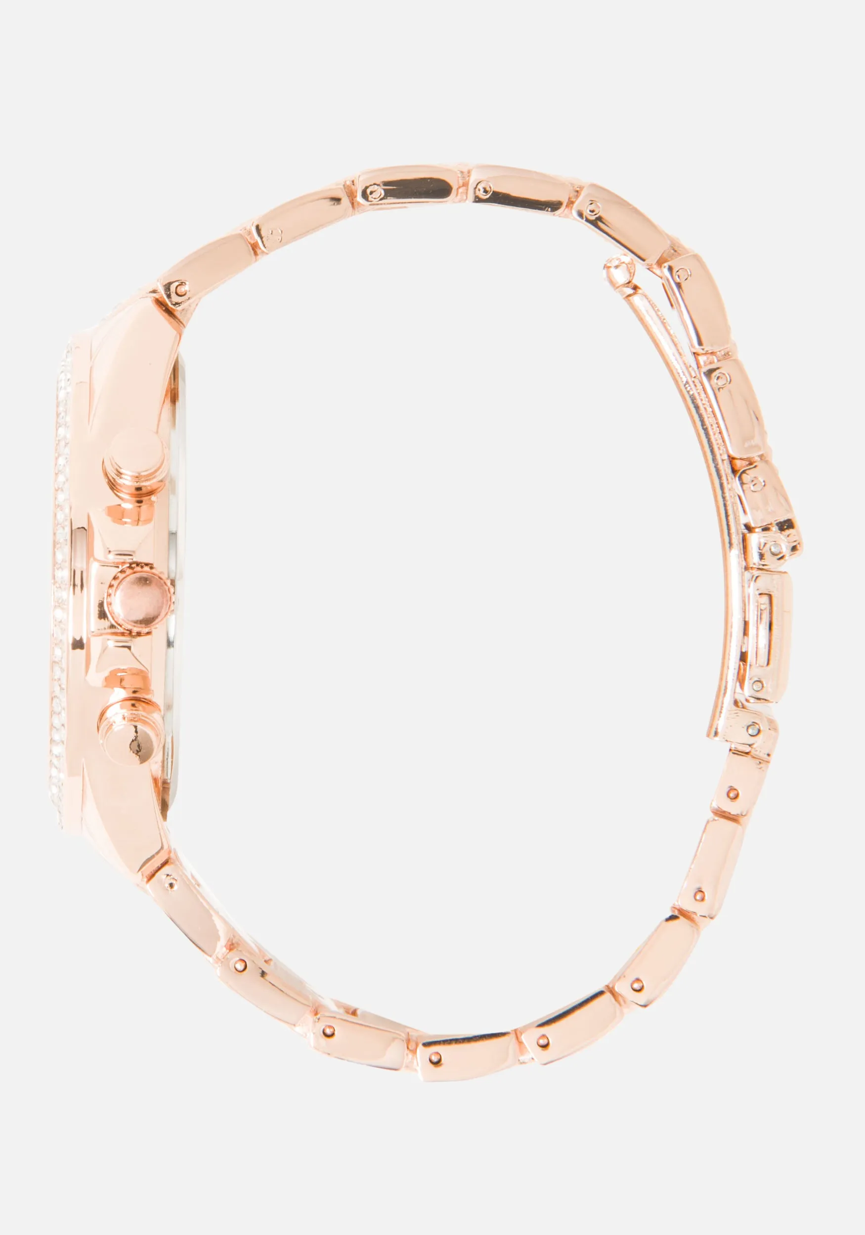 Crystal Link Bracelet Triple Side Push Watch