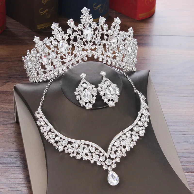 Crystal Water Drop Bridal Jewelry Sets Tiaras Crown Necklace Earrings