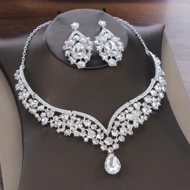 Crystal Water Drop Bridal Jewelry Sets Tiaras Crown Necklace Earrings