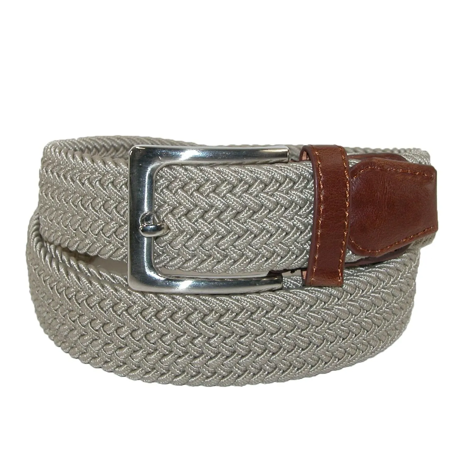 CTM® Men's Big & Tall Elastic Braided Belt with Silver Buckle and Tan Tabs