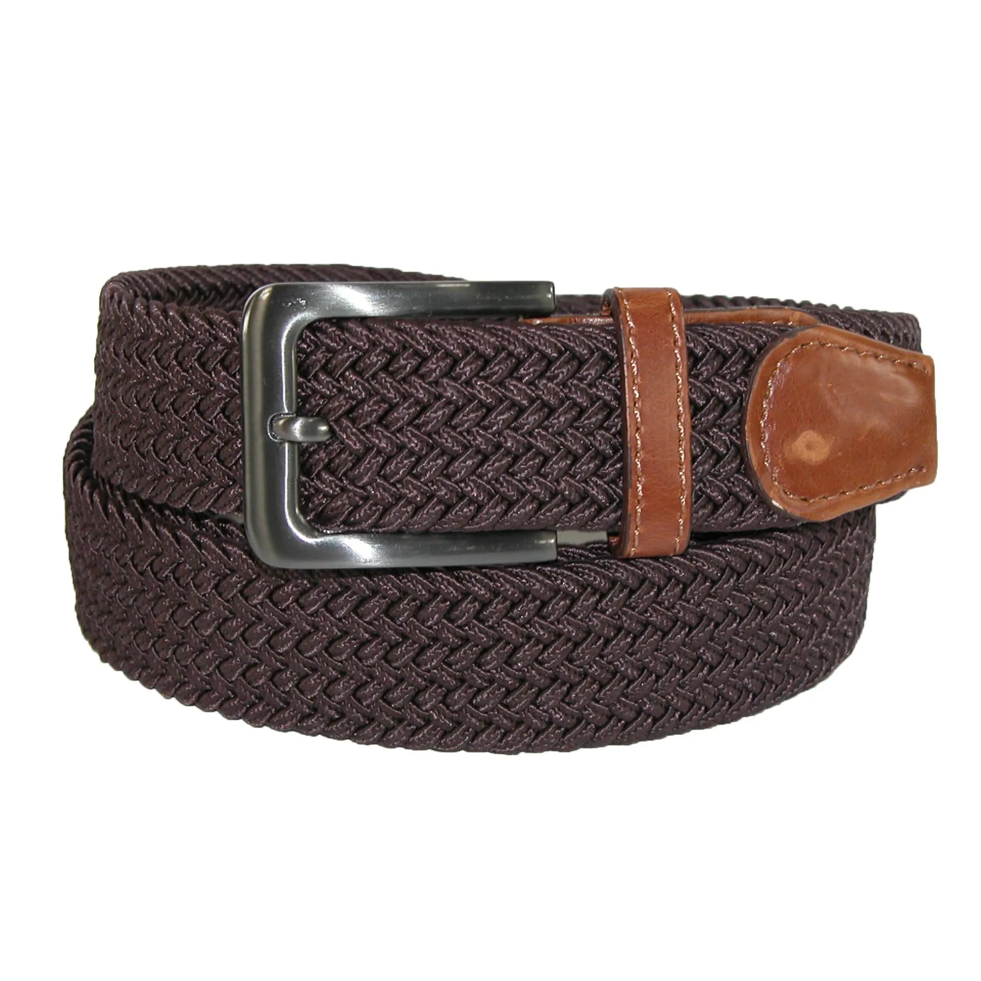 CTM® Men's Big & Tall Elastic Braided Belt with Silver Buckle and Tan Tabs