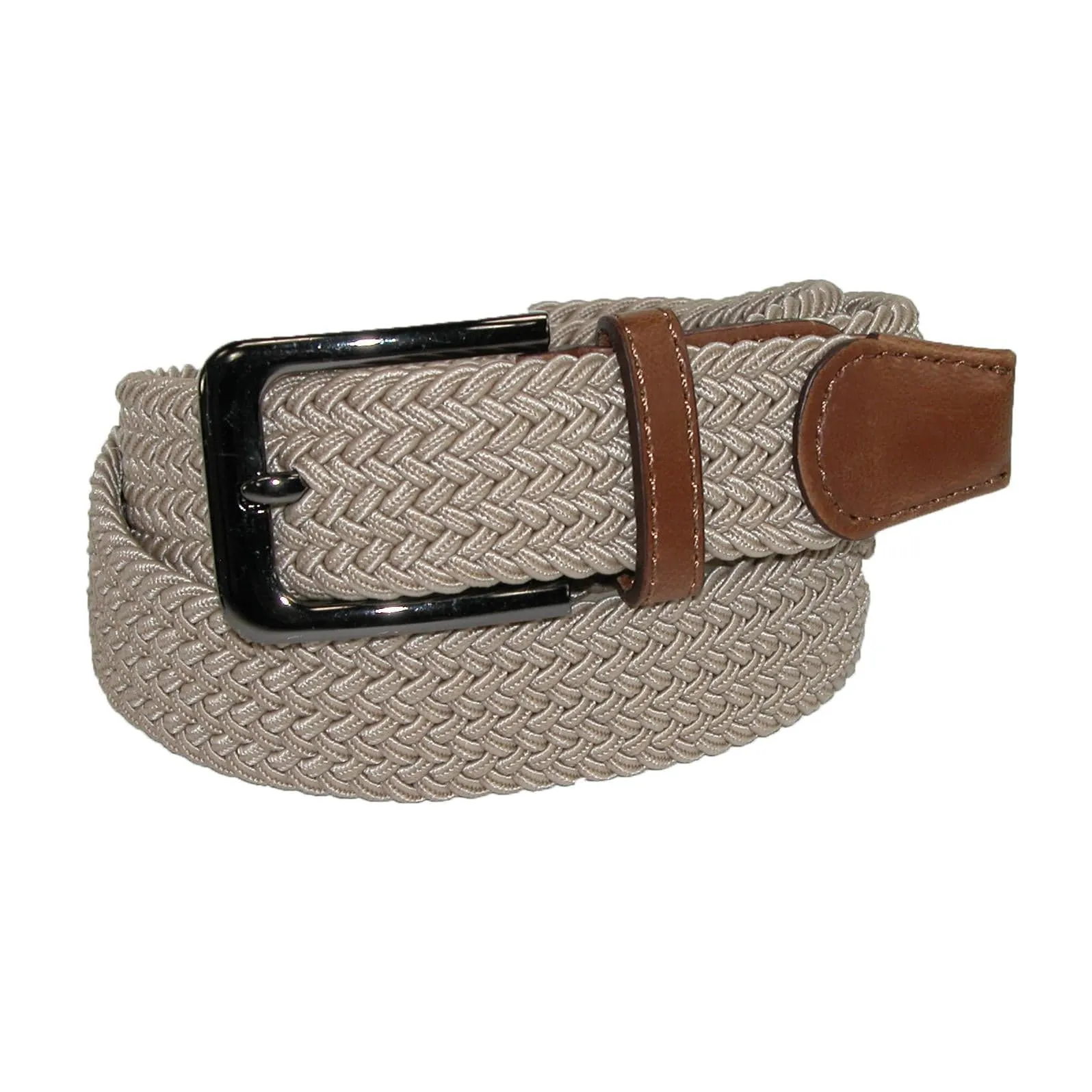 CTM® Men's Elastic Braided Stretch Belt with Silver Buckle and Tan Tabs