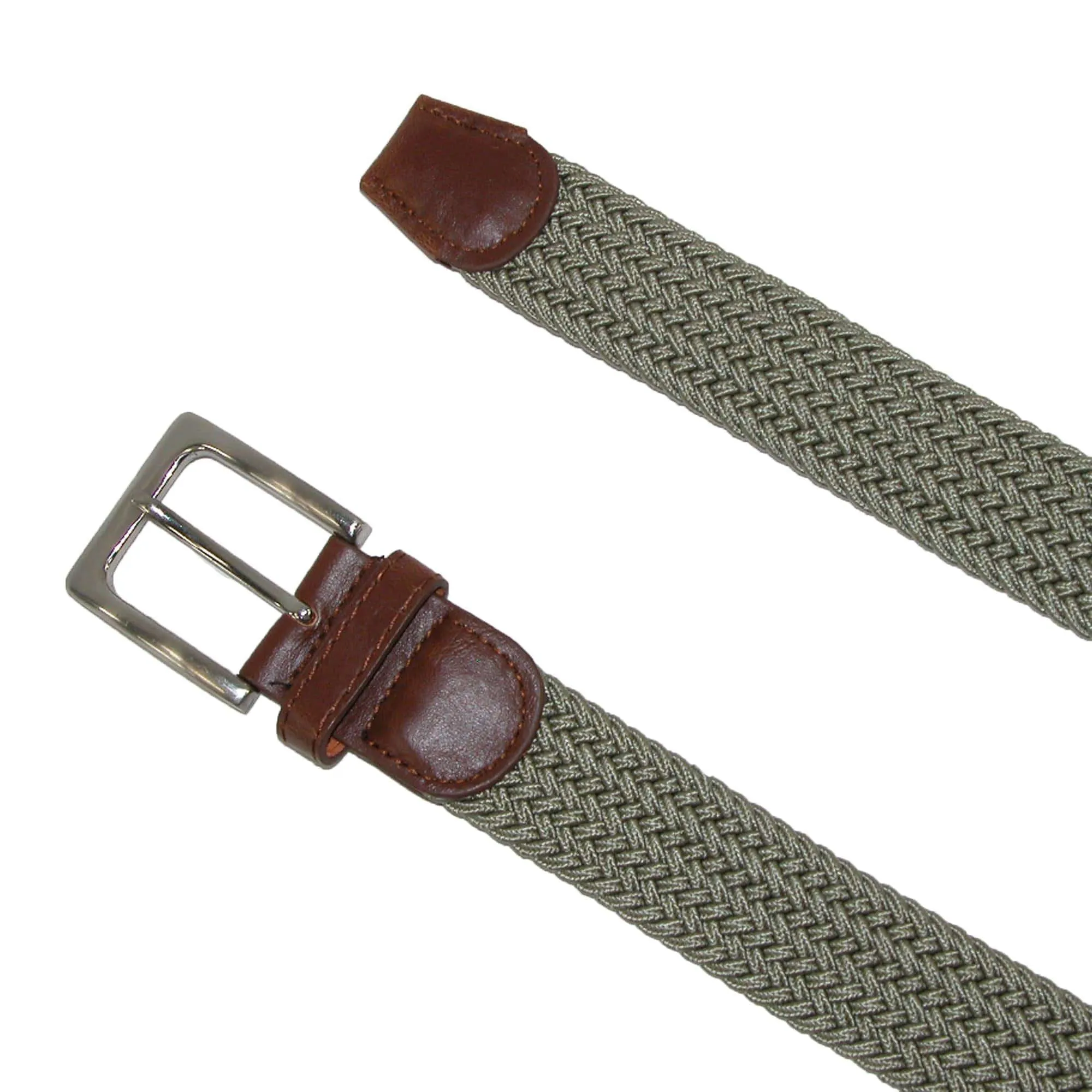 CTM® Men's Elastic Braided Stretch Belt with Silver Buckle and Tan Tabs