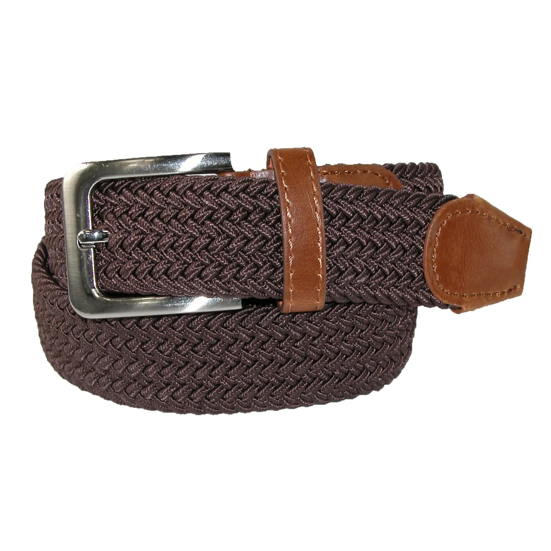 CTM® Men's Elastic Braided Stretch Belt with Silver Buckle and Tan Tabs