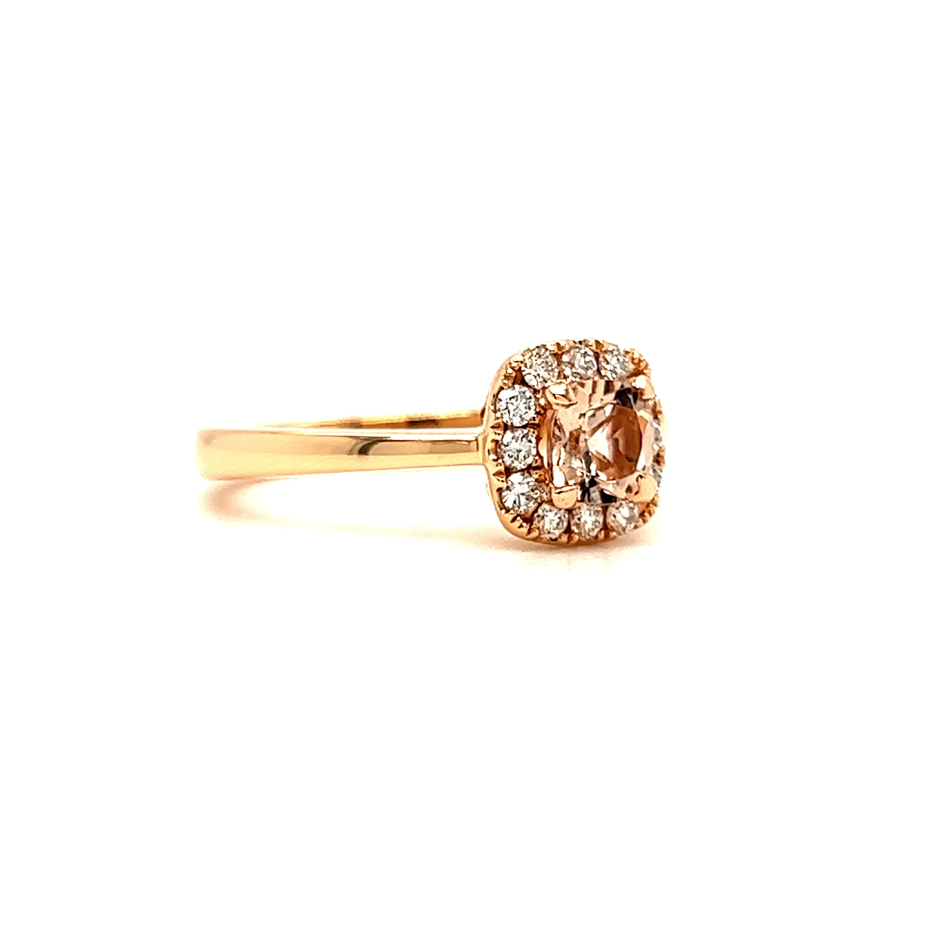 Cushion Morganite Ring with Diamond Halo in 14K Rose Gold