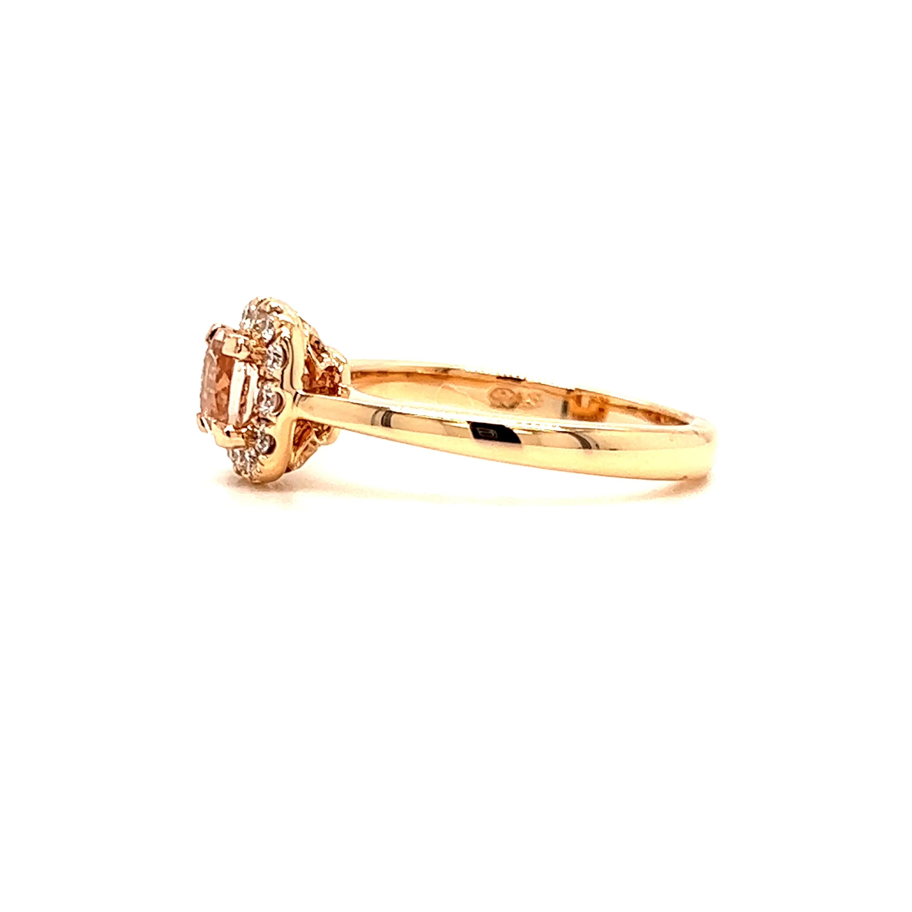 Cushion Morganite Ring with Diamond Halo in 14K Rose Gold