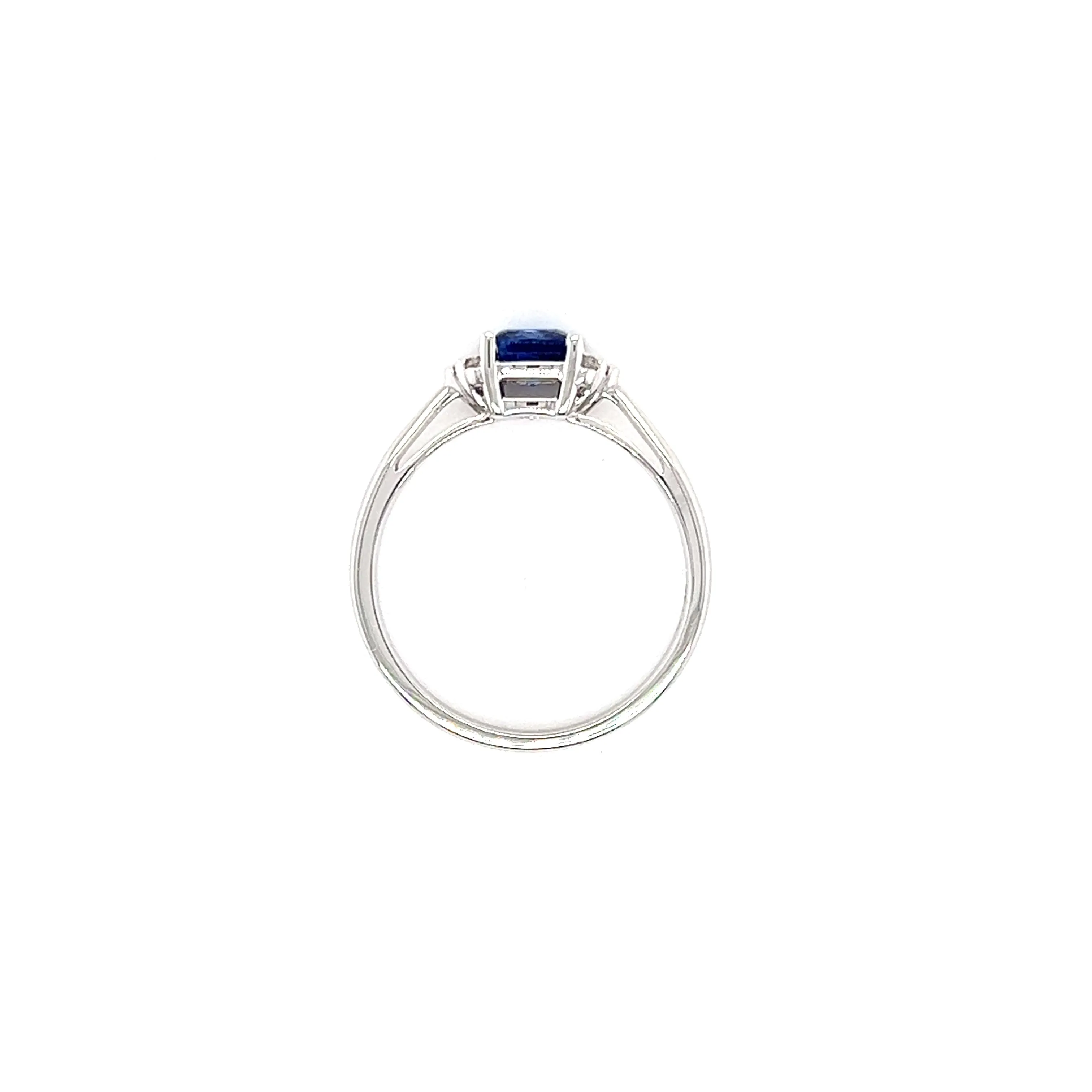 Cushion Sapphire Ring with Six Side Diamonds in 14K White Gold