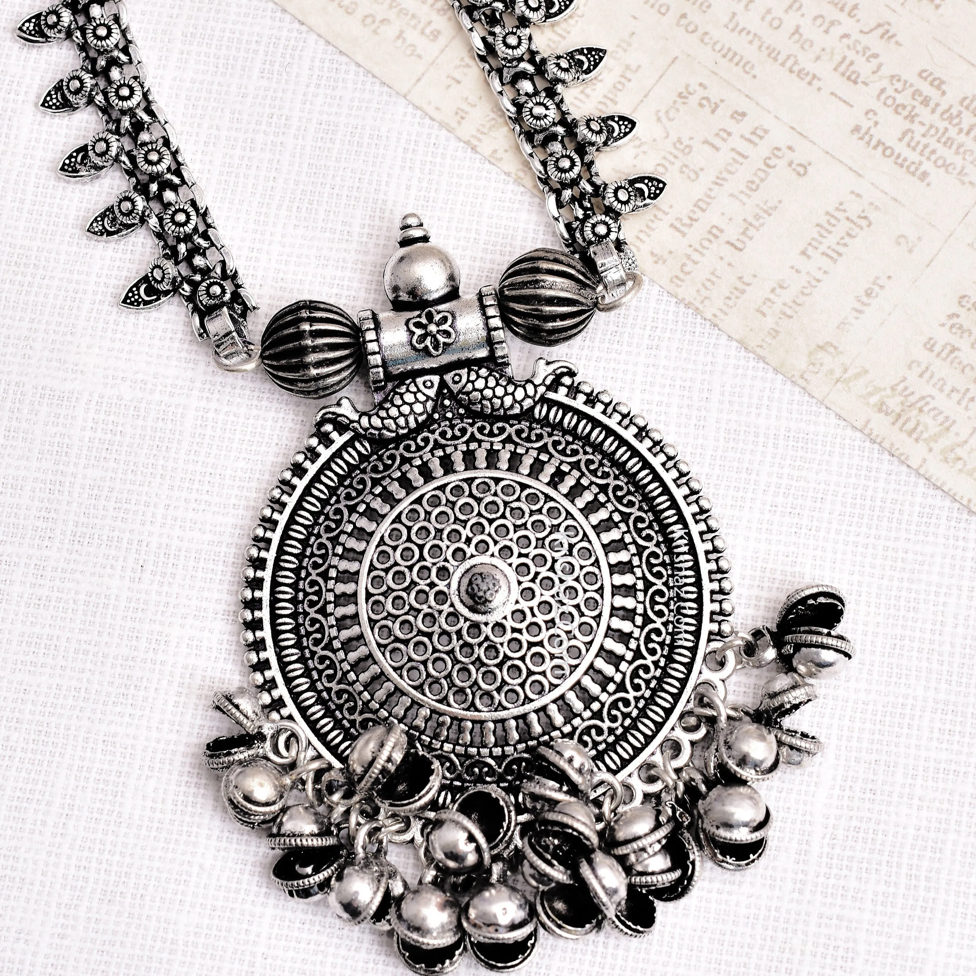 Designer German Silver Kolhapuri Long Pendant Necklace