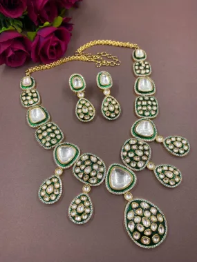 Designer Gold Plated Green Jadau Polki Wedding Necklace Set By Gehna Shop