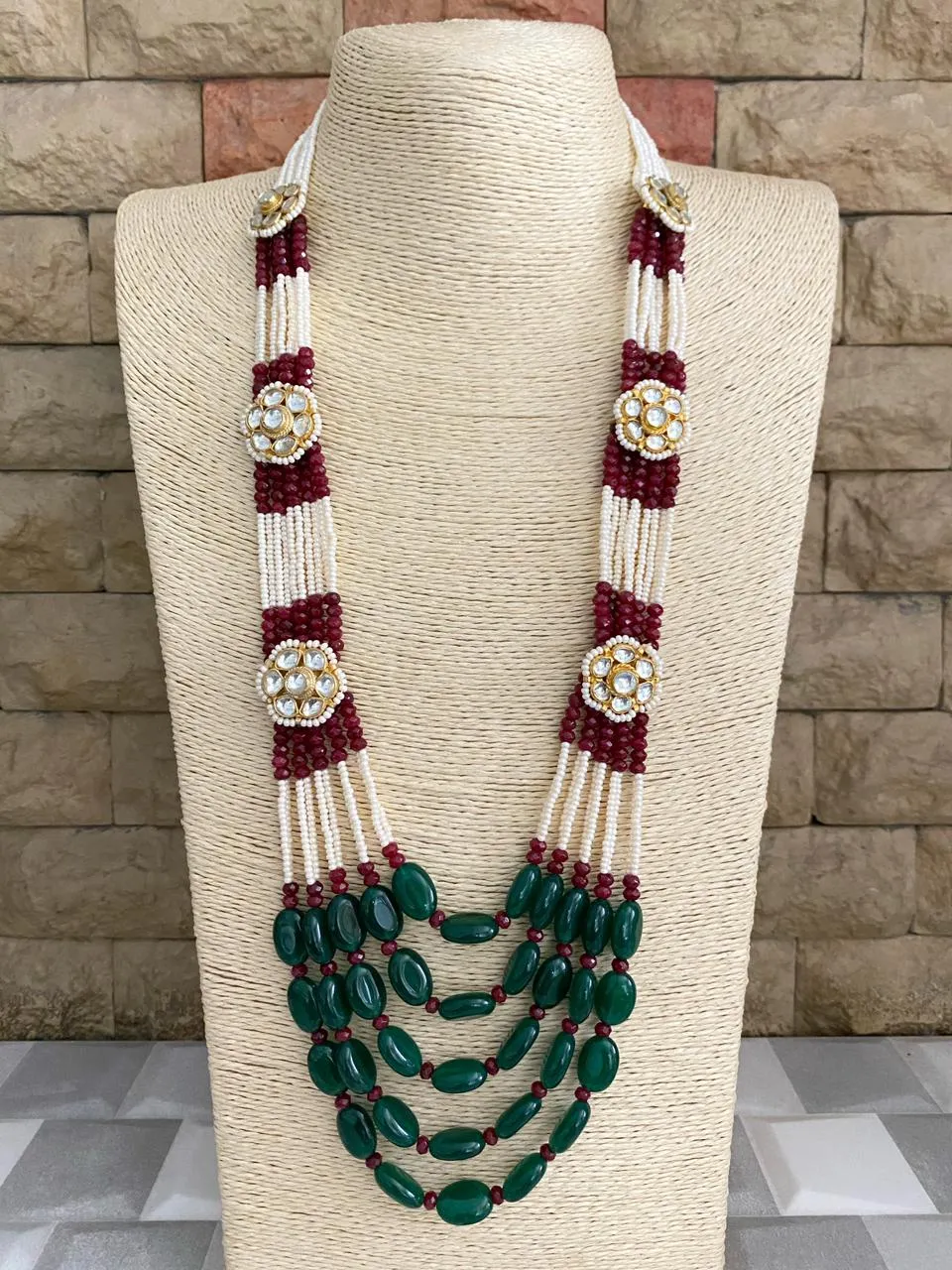 Designer Handmade Kundan And Semi Precious Stone Beads Necklace Set For Ladies