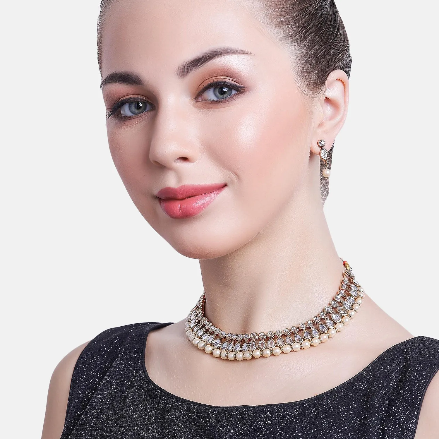 Designer Kundan & Pearl Gold Plated Jewellery Necklace Set for Women/Girls