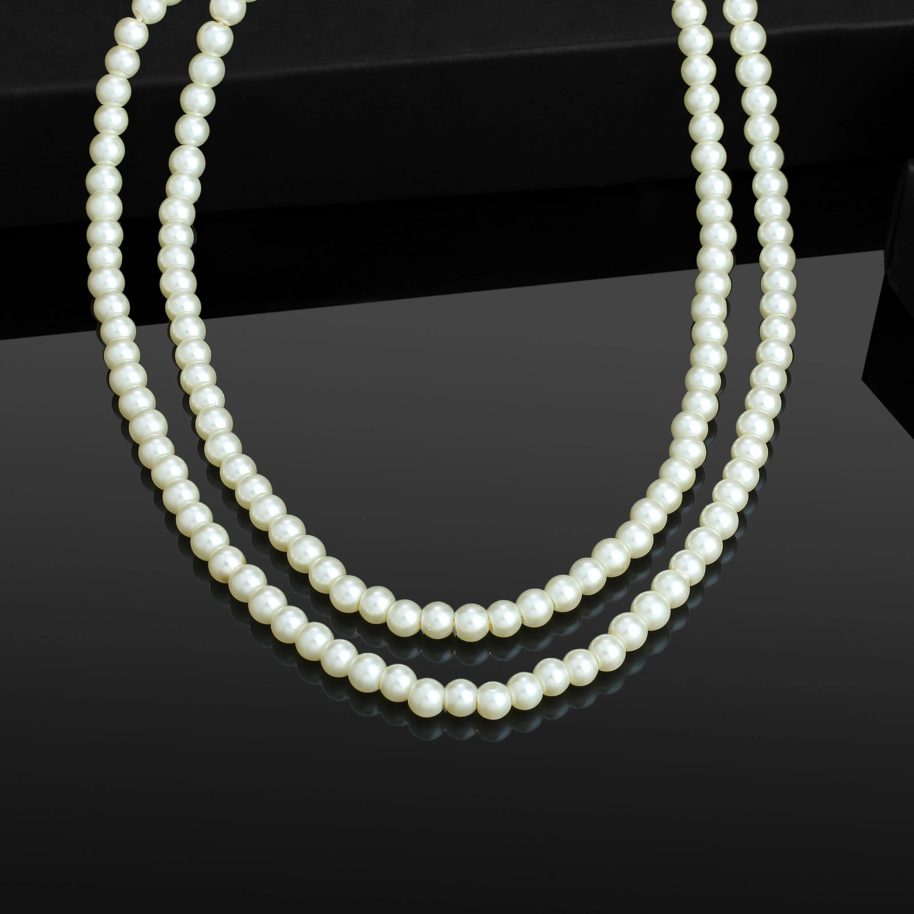 Double Line white Pearl Necklace