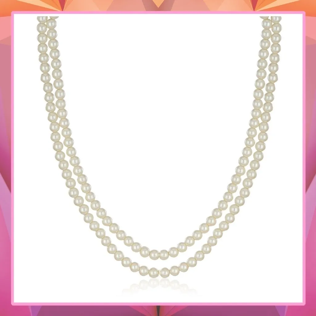 Double Line white Pearl Necklace