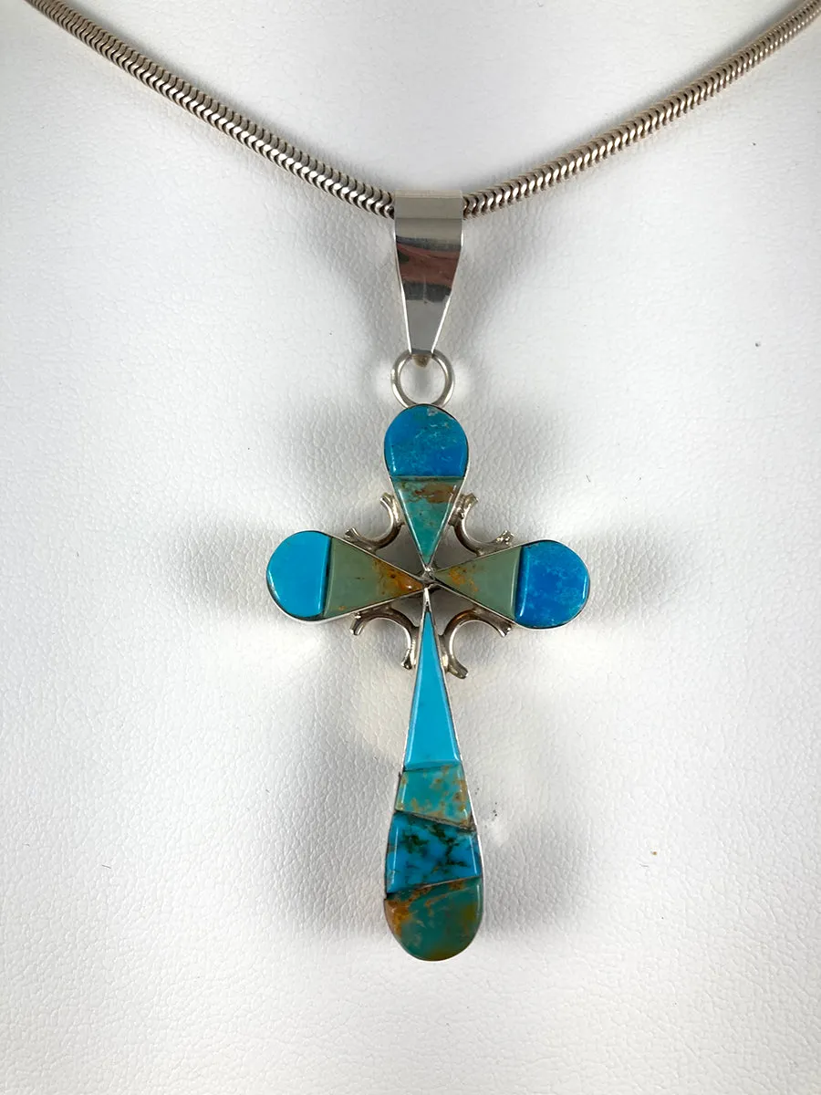 Double-sided Turquoise, Jet & Tiger's Eye Cross Pendant