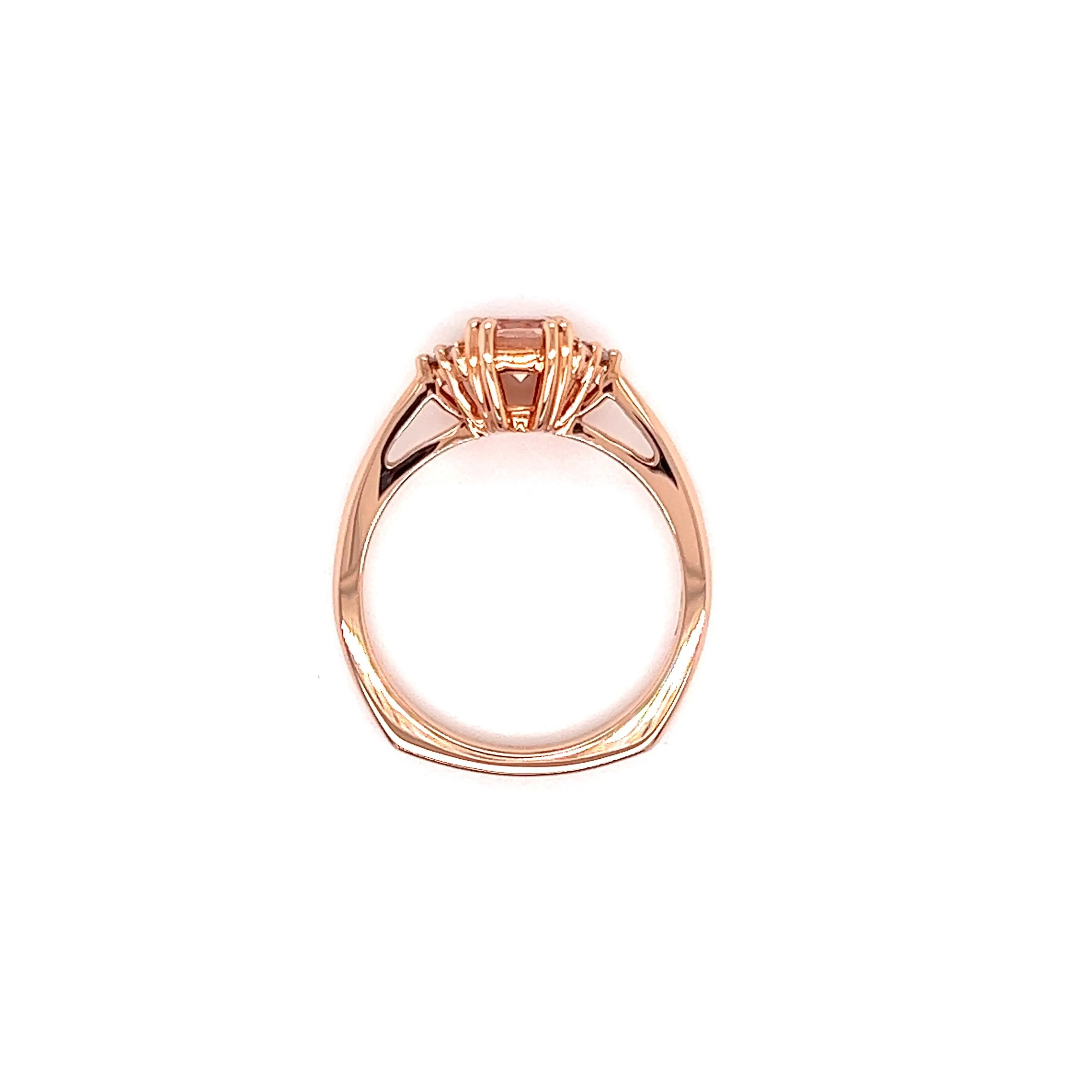 Elongated Cushion Morganite Ring with Six Side Diamonds in 14K Rose Gold