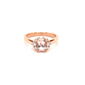 Elongated Cushion Morganite Ring with Six Side Diamonds in 14K Rose Gold